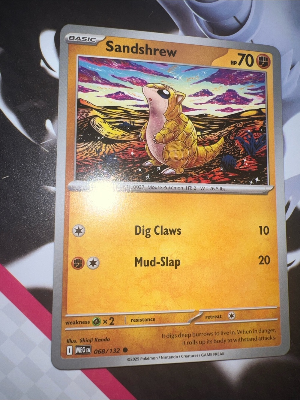 Pokemon Sandshrew Card - Yellow, Brown, Silver